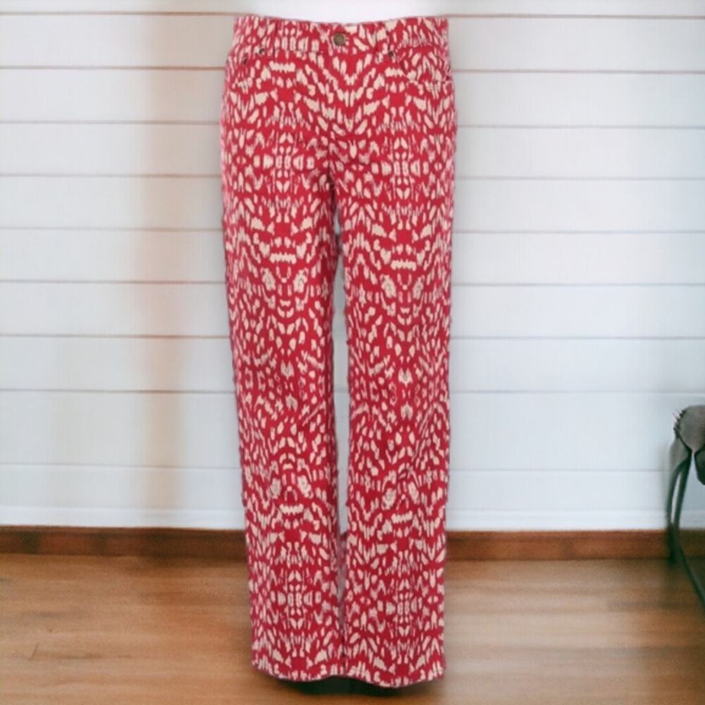 Jones New York Womens Pants Sz 4 Sport Stretch Ikat‎ Print Red Off White